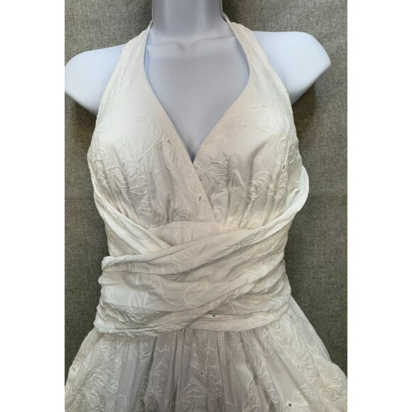 Bisou Bisou Womens Embroidered Halter Wrap Dress Size 4 White  Floral Pattern - Picture 2 of 14